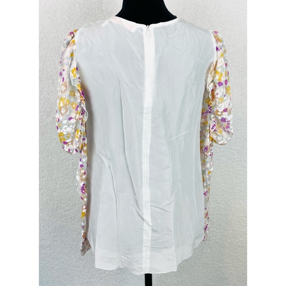 SEE BY CHLOÉ • Multicolor Floral Velvet Burnout Ruffle Long Sleeve Silk Blouse - Picture 8 of 16